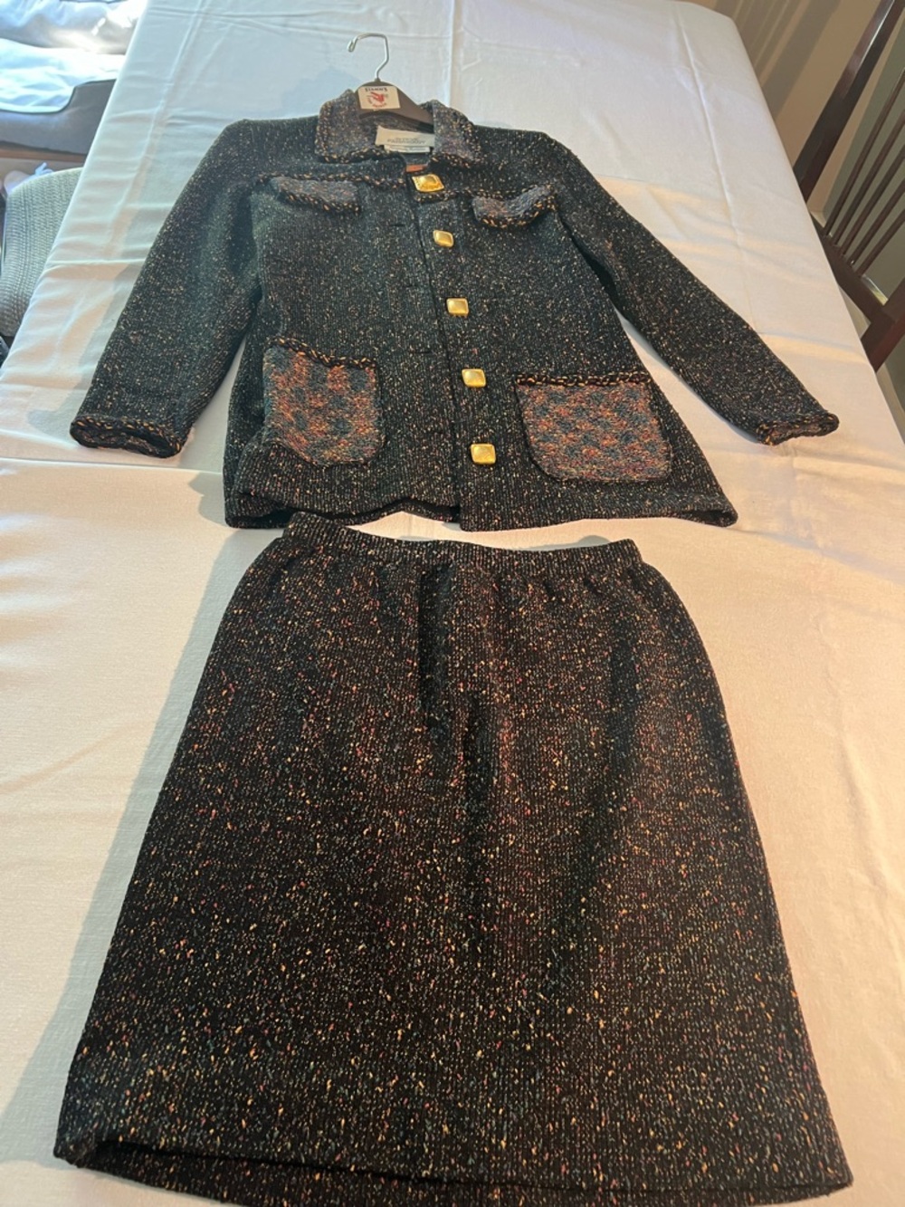 fab'rik Black Tweed Skirt Set with Multicolor Fleck
